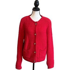 Fate‎ Womens Cardigan Sweater M Red Textured Knit Button Front Pockets
